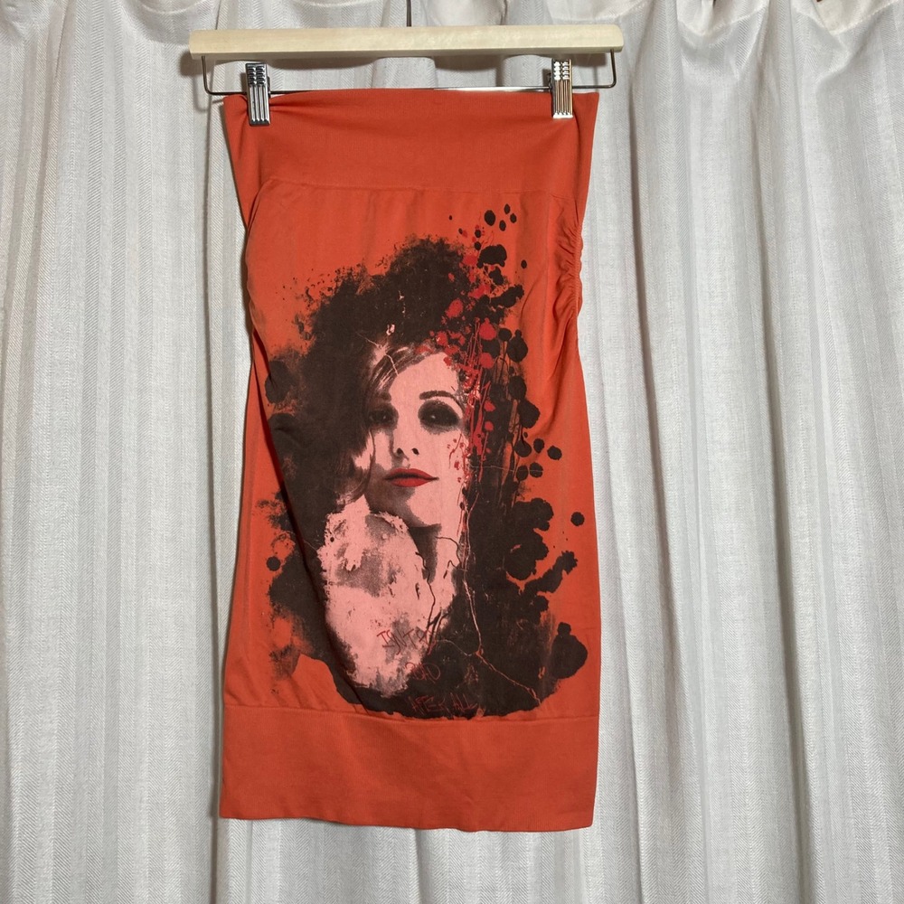Active Basic Orange Graphic Tube Top Strapless Ruched Seamless S/M B163